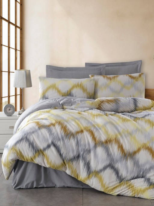 Lenjerie de pat dubla, Beat - Grey, Yellow, Acasă EnLora, 65% bumbac/35% poliester