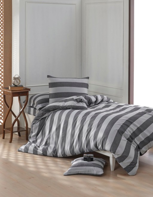 Lenjerie de pat pentru o persoana, Max Yollu Saten - Black, EnLora Home, Bumbac;Poliester