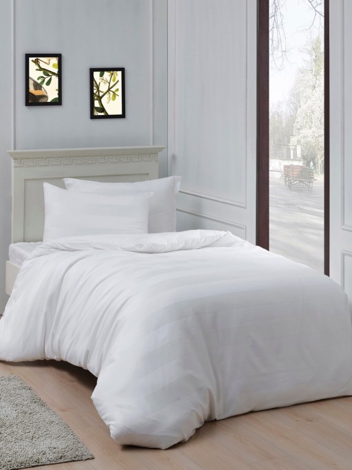 Lenjerie de pat pentru o persoana, Max Yollu Saten - White, EnLora Home, Bumbac;Poliester
