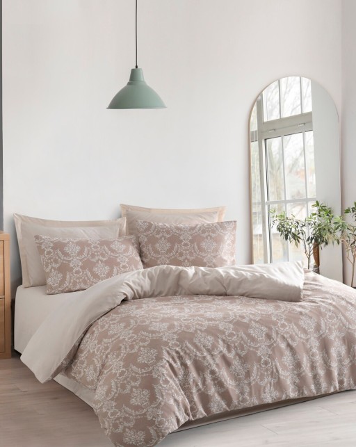 Lenjerie de pat pentru o persoana, Pure - Brown, EnLora Home, Bumbac;Poliester