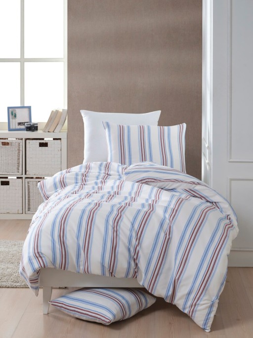 Lenjerie de pat pentru o persoana, L&#039;essentiel Maison, Zagreb, Bumbac;Poliester, Rosu albastru