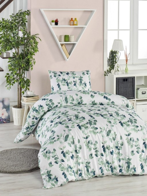 Lenjerie de pat pentru o persoana, Sabine - Green, EnLora Home, 65% bumbac/35% poliester