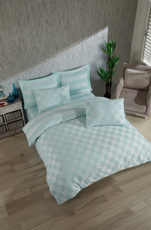 Lenjerie de pat dubla 3 piese, Kareli Saten - Mint, EnLora Home, Bumbac;Poliester