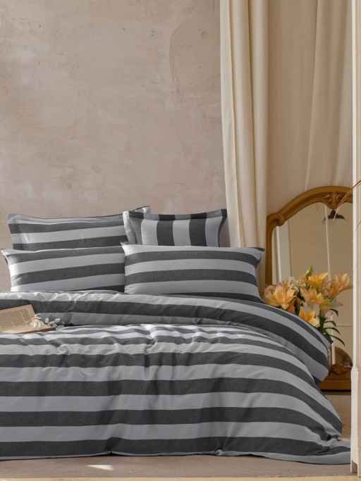 Lenjerie de pat dubla 3 piese, Max Yollu Saten - Black, EnLora Home, Bumbac;Poliester