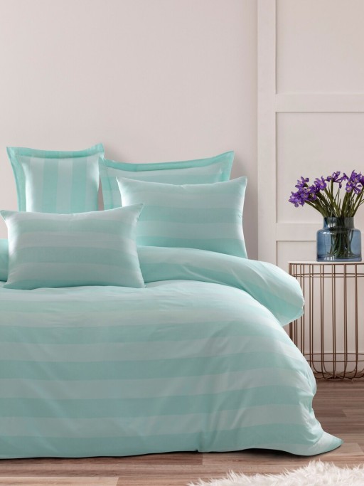 Lenjerie de pat dubla 3 piese, Max Yollu Saten - Mint, EnLora Home, Bumbac;Poliester