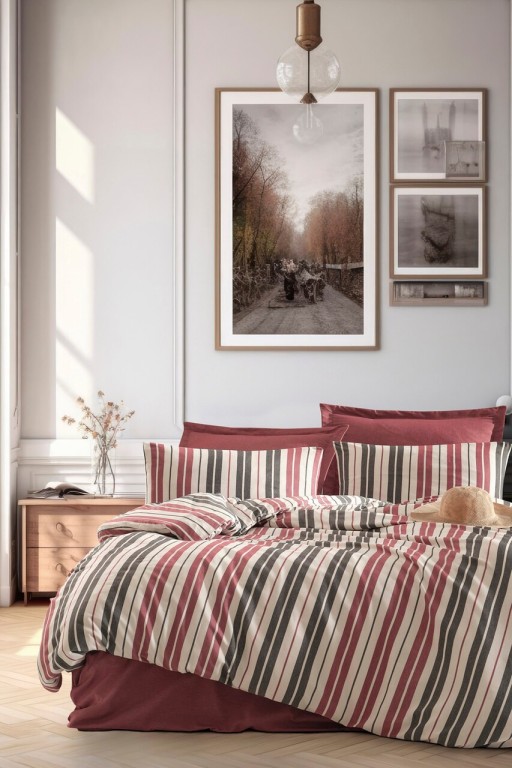 Lenjerie de pat dubla 3 piese, Monaco - Claret Red, EnLora Home, Bumbac;Poliester