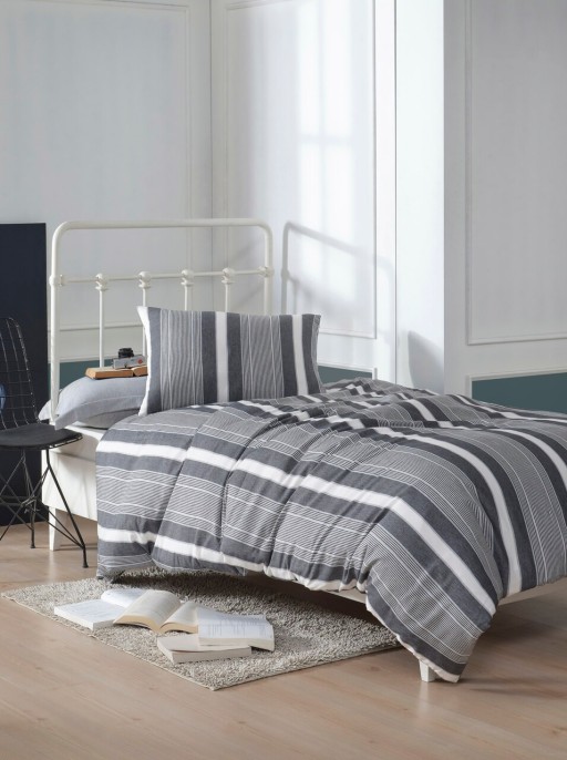 Lenjerie de pat pentru o persoana 2 piese, Dakar - Black, EnLora Home, Bumbac;Poliester