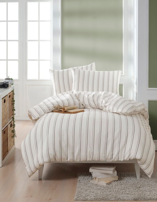 Lenjerie de pat pentru o persoana 2 piese, Hamilton - Beige, EnLora Home, Bumbac;Poliester
