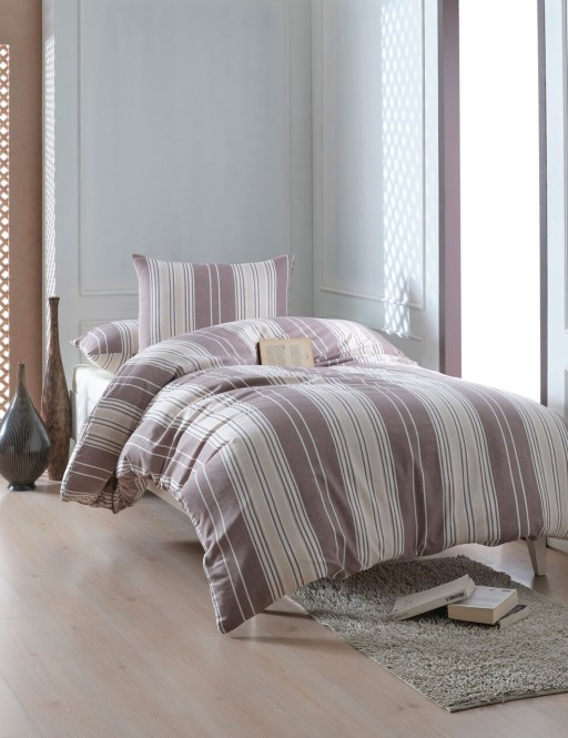 Lenjerie de pat pentru o persoana 2 piese, Lima - Brown, EnLora Home, Bumbac;Poliester