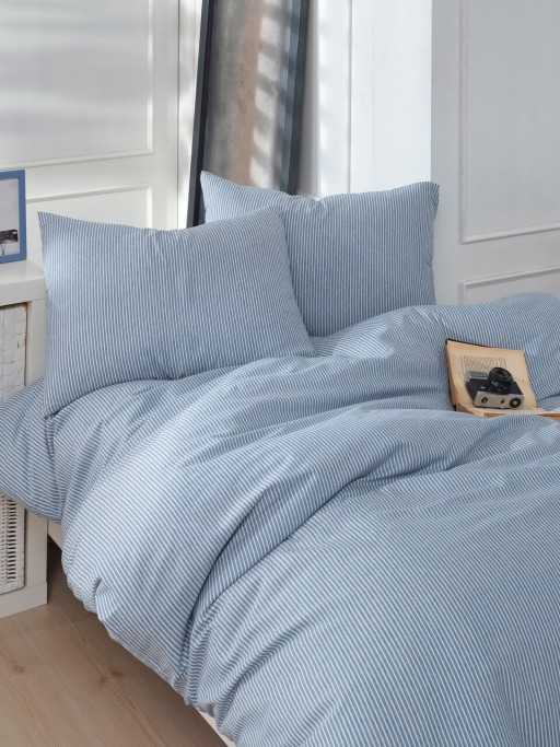 Lenjerie de pat pentru o persoana 2 piese, Lizbon - Blue, EnLora Home, Bumbac;Poliester