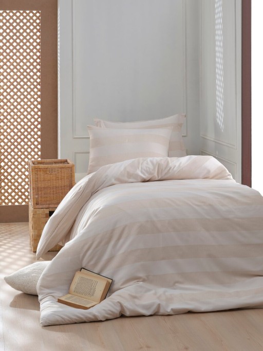 Lenjerie de pat pentru o persoana 2 piese, Max Yollu Saten - Beige, EnLora Home, Bumbac;Poliester