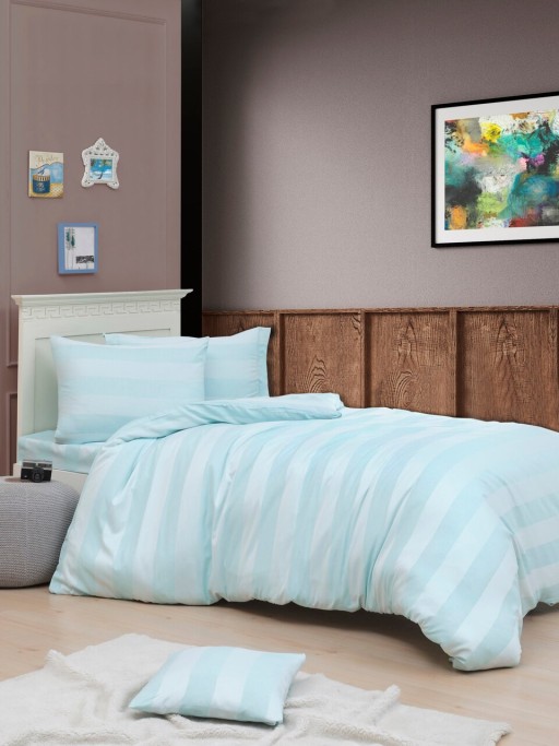 Lenjerie de pat pentru o persoana 2 piese, Max Yollu Saten - Mint, EnLora Home, Bumbac;Poliester