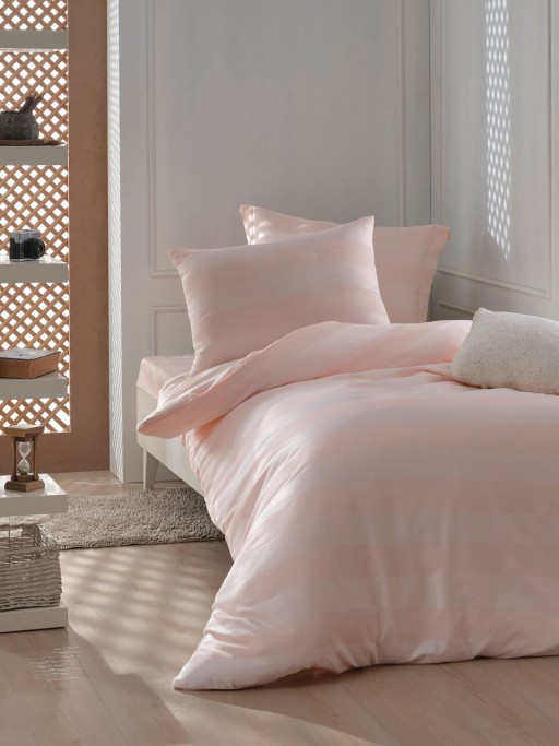 Lenjerie de pat pentru o persoana 2 piese, Max Yollu Saten - Powder, EnLora Home, Bumbac;Poliester