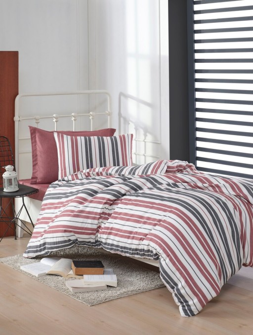 Lenjerie de pat pentru o persoana 2 piese, Monaco - Claret Red, EnLora Home, Bumbac;Poliester