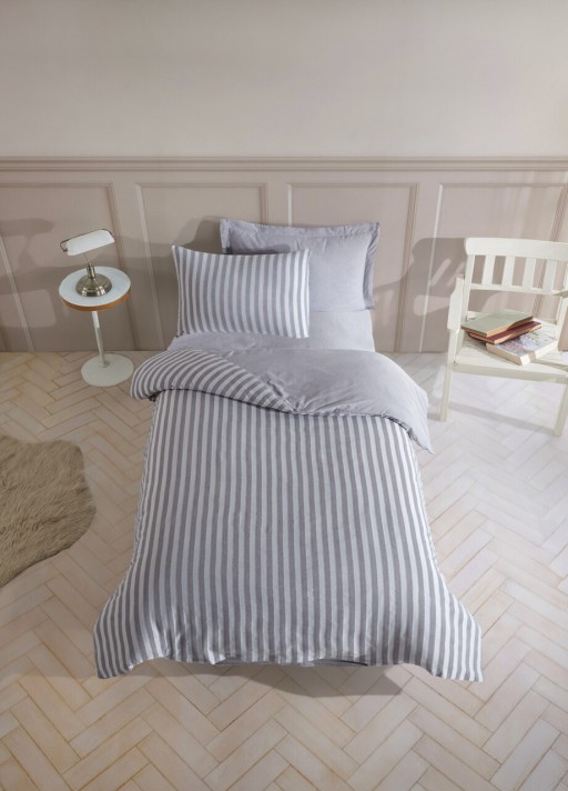 Lenjerie de pat pentru o persoana, Road Potlu - Light Grey, EnLora Home, Bumbac;Poliester