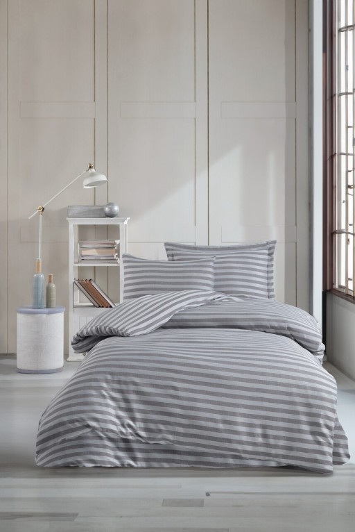 Lenjerie de pat pentru o persoana, Water Yollu Saten - Light Grey, EnLora Home, Bumbac;Poliester