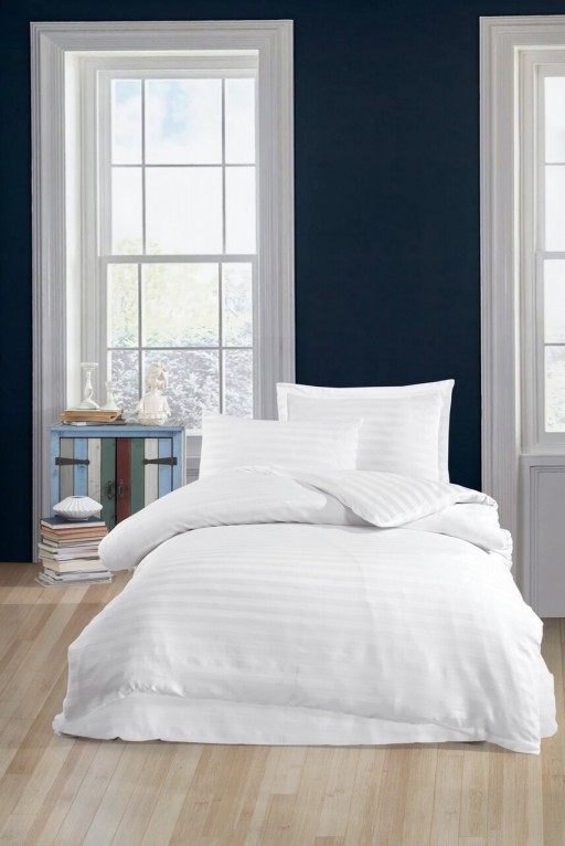Lenjerie de pat pentru o persoana, Water Yollu Saten - White, EnLora Home, Bumbac;Poliester