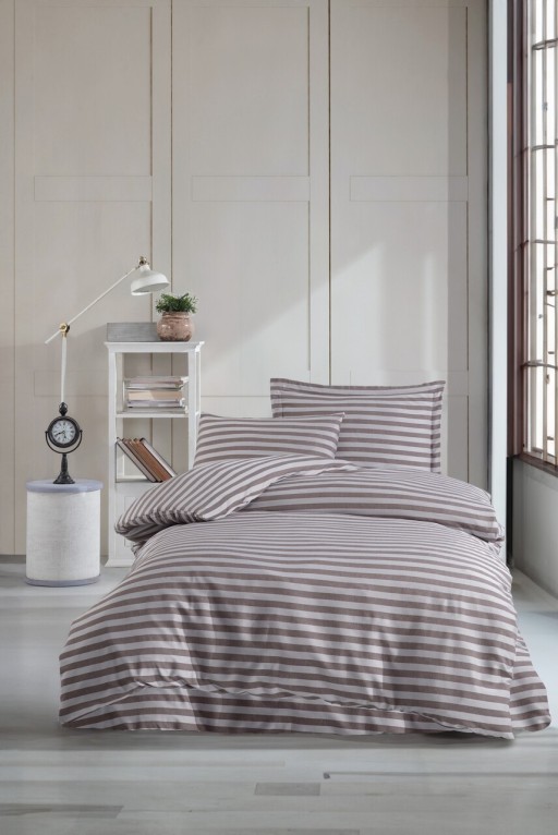 Lenjerie de pat pentru o persoana, Water Yollu Saten - Brown, EnLora Home, Bumbac;Poliester