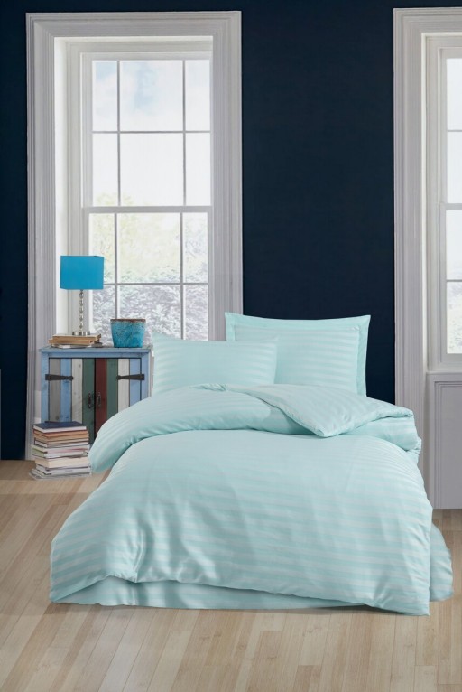 Lenjerie de pat pentru o persoana, Water Yollu Saten - Mint, EnLora Home, Bumbac;Poliester