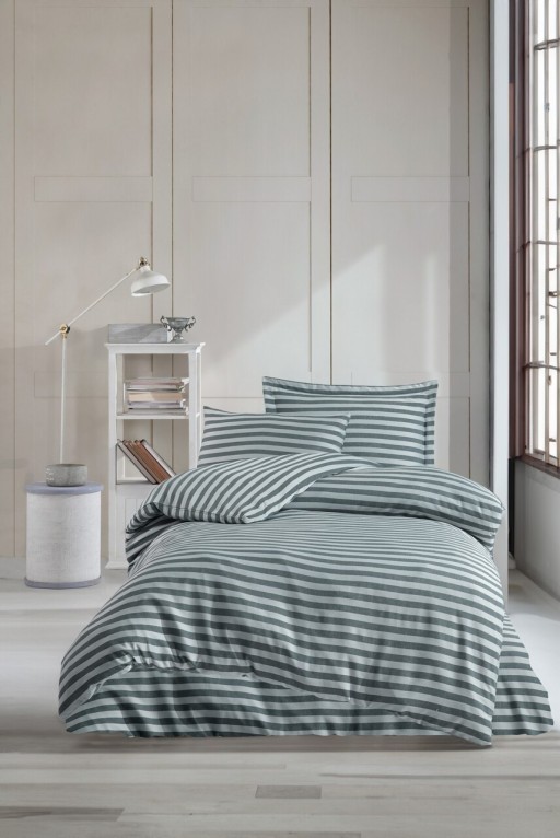 Lenjerie de pat pentru o persoana, Water Yollu Saten - Green, EnLora Home, Bumbac;Poliester