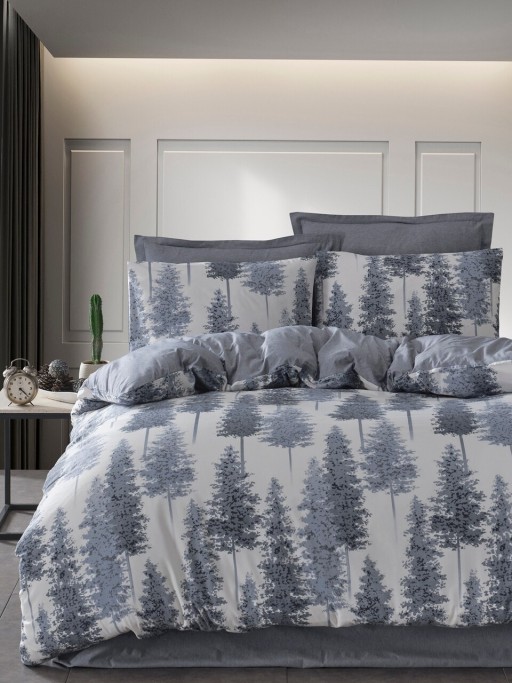 Lenjerie de pat pentru o persoana, Forrest - Blue, EnLora Home, 65% bumbac/35% poliester