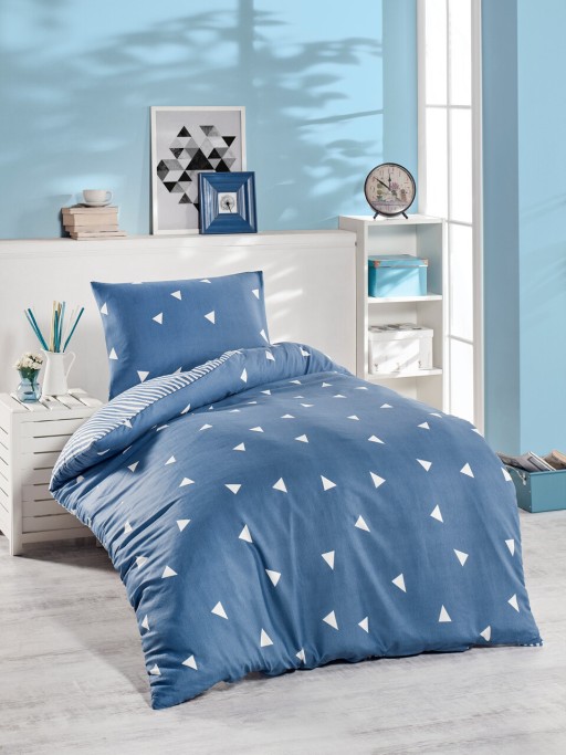Lenjerie de pat pentru o persoana 2 piese, Üçgen - Blue, Eponj Home, 65% bumbac/35% poliester