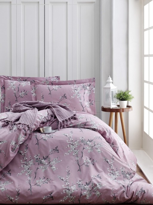 Lenjerie de pat dubla, Chicory - Pink, Türkiz, Bumbac Ranforce