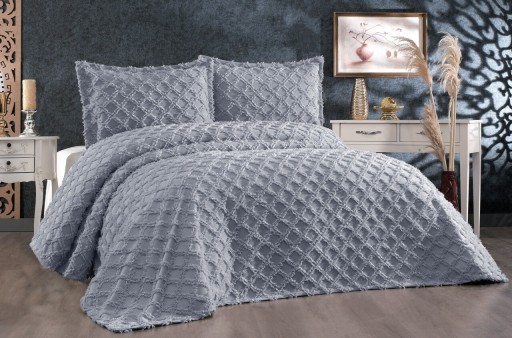 Set cuvertura de pat dubla 3 piese, Harem - Grey, Whitney, Tesatura Chenille