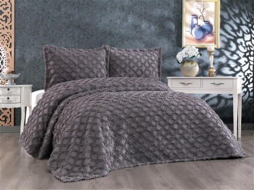 Set cuvertura de pat dubla 3 piese, Harem - Anthracite, Whitney, Tesatura Chenille