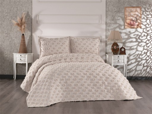 Set cuvertura de pat dubla 3 piese, Hayal - Cappuccino, Whitney, Tesatura Chenille