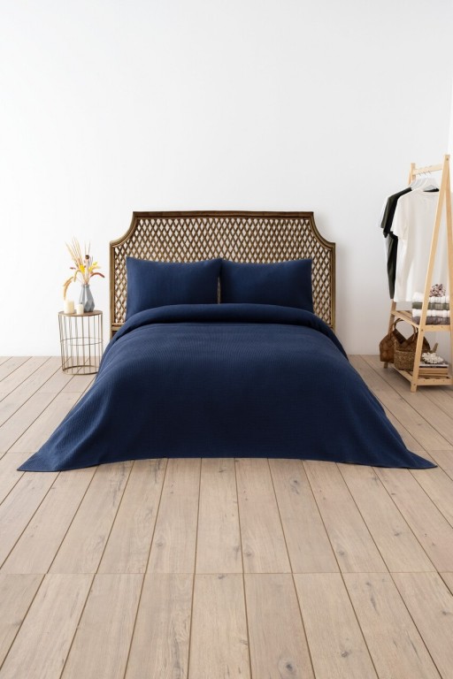 Cuvertura matlasata dubla, Waffle - Navy Blue, DC Home, 70% bumbac/30% poliester