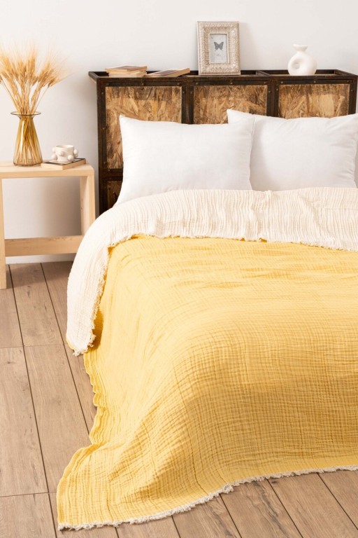 Cuvertura matlasata dubla, Muslin - Yellow v2, DC Home, Bumbac