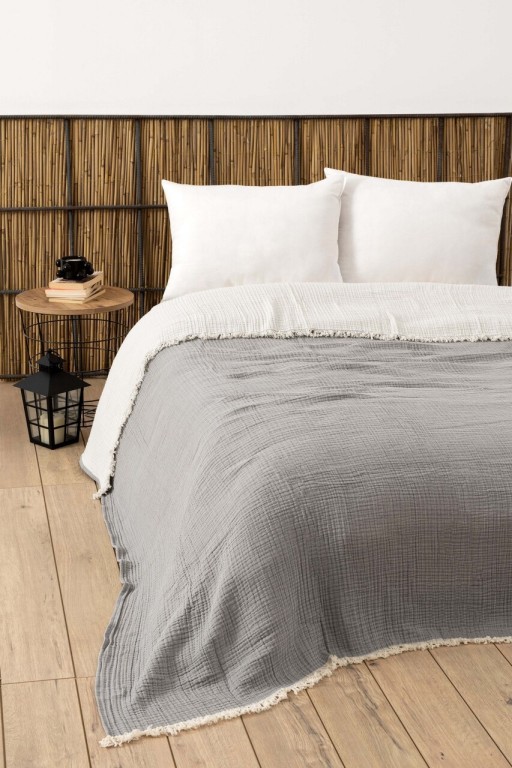 Cuvertura matlasata dubla, Muslin - Grey v2, DC Home, Bumbac