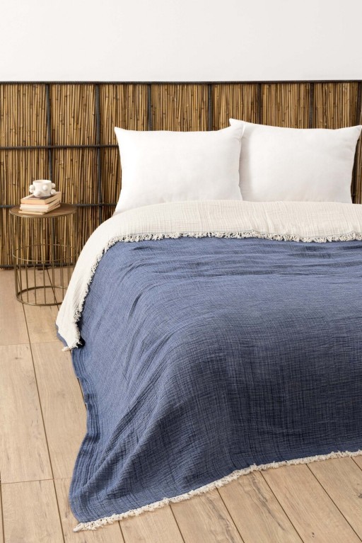 Cuvertura matlasata dubla, Muslin - Navy Blue v2, DC Home, Bumbac