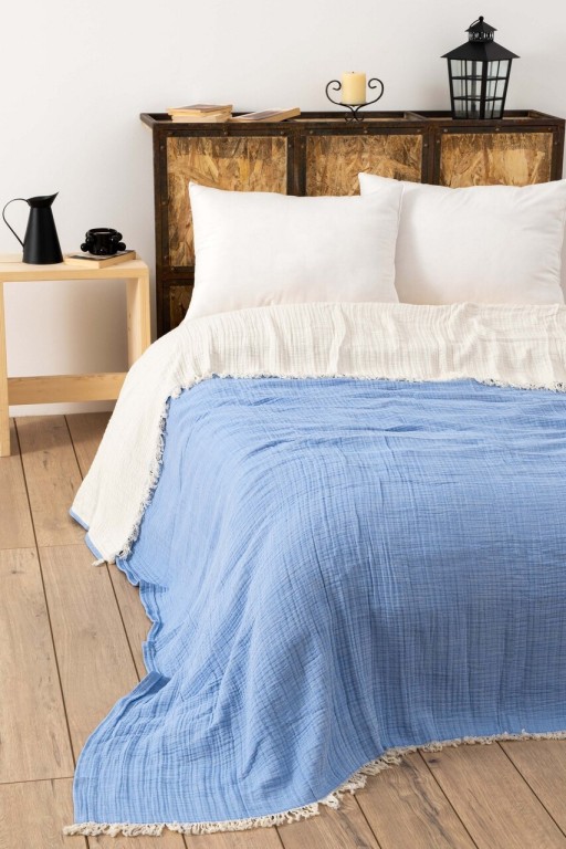 Cuvertura matlasata dubla, Muslin - Light Blue, DC Home, Bumbac