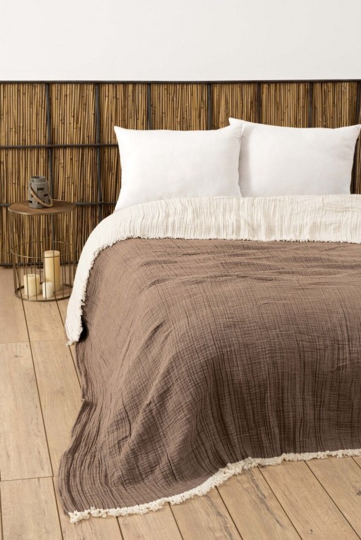 Cuvertura matlasata dubla, Muslin - Brown, DC Home, Bumbac