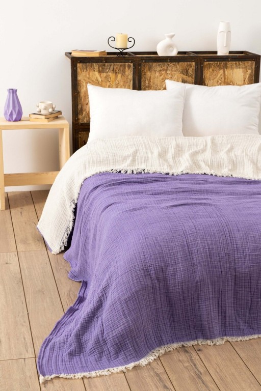 Cuvertura matlasata dubla, Muslin - Damson, DC Home, Bumbac