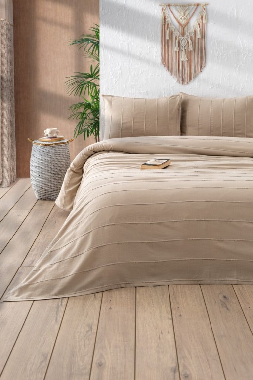 Set cuvertura pique dubla, Sedef - Beige, DC Home, Bumbac