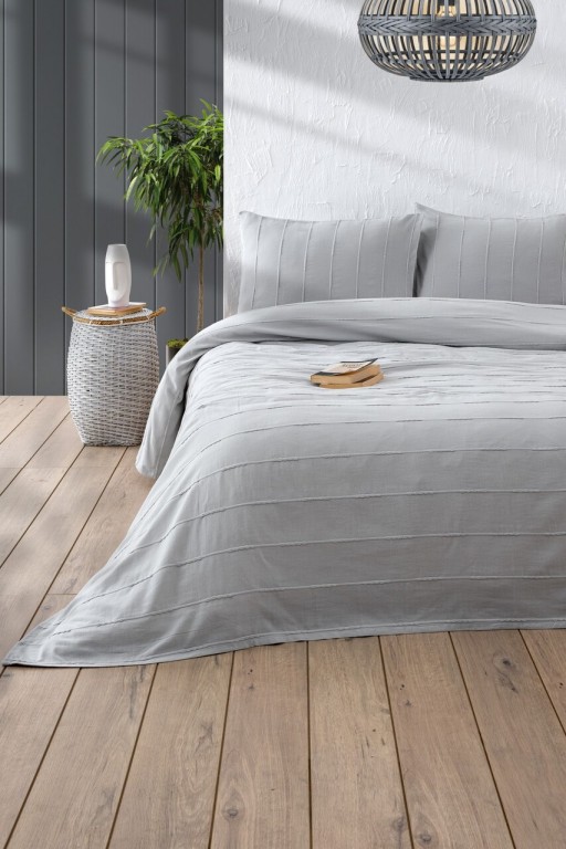 Set cuvertura pique dubla, Sedef - Grey, DC Home, Bumbac