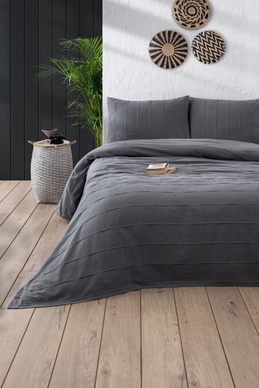 Set cuvertura pique dubla, Sedef - Anthracite, DC Home, Bumbac