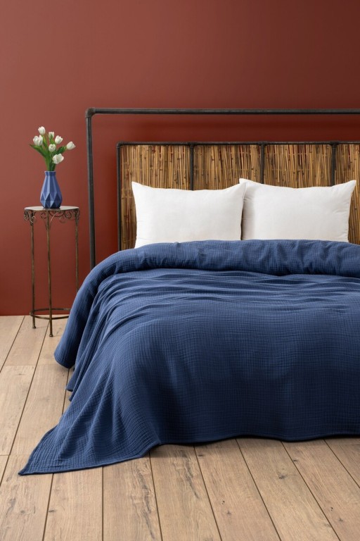 Cuvertura matlasata dubla, Muslin - Navy Blue (220 x 250), DC Home, Bumbac