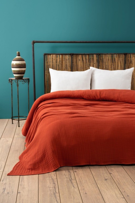 Cuvertura matlasata dubla, Muslin - Tile Red (220 x 250), DC Home, Bumbac