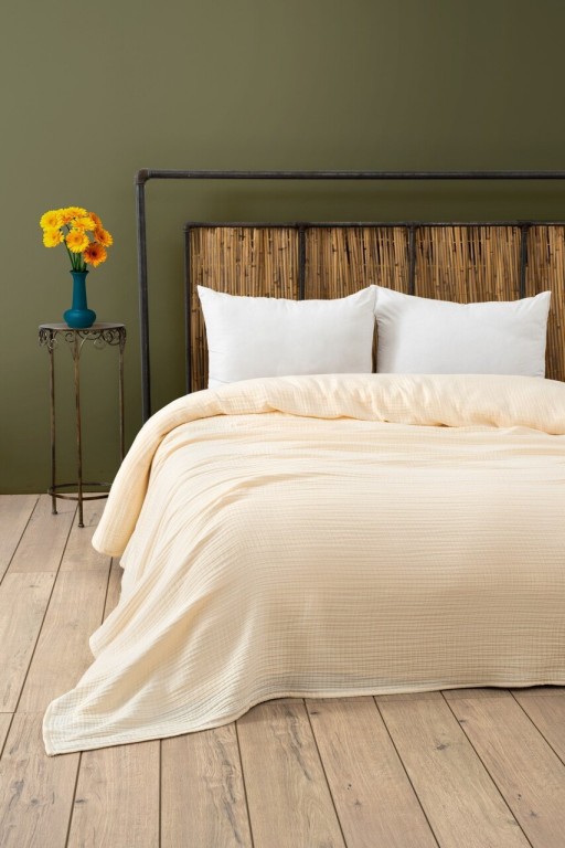 Cuvertura matlasata dubla, Muslin - Ecru (220 x 250), DC Home, Bumbac