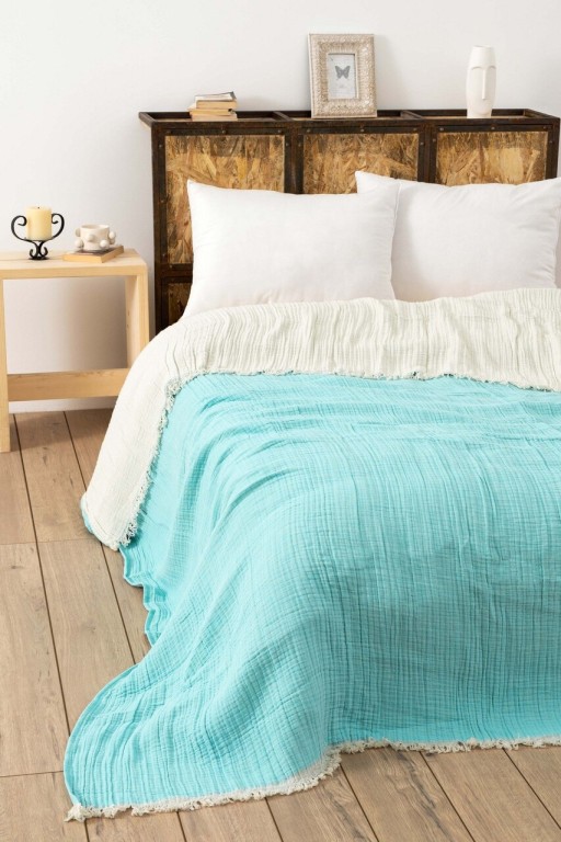 Cuvertura matlasata dubla, Muslin - Turquoise (170 x 250), DC Home, Bumbac