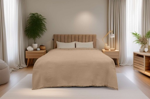 Cuvertura pique Single, Waffle - Beige, ICF Bedroom, Bumbac