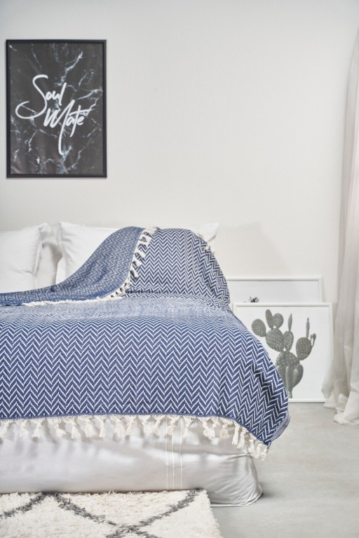 Cuvertura matlasata dubla, Zigzag - Blue, ICF Bedroom, Bumbac