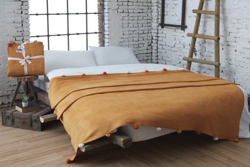 Patura Single, Pom Pom - Mustard, Dolce Bonita Home, 60% bumbac/30% acril/10% poliester