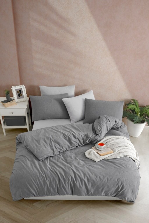 Lenjerie de pat pentru o persoana, Yarn Dyed - Anthracite, Tabu Home, 70% bumbac/30% poliester