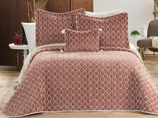Set cuvertura de pat dubla 3 piese, Brillance - Dusty Rose, Dowry World, Catifea
