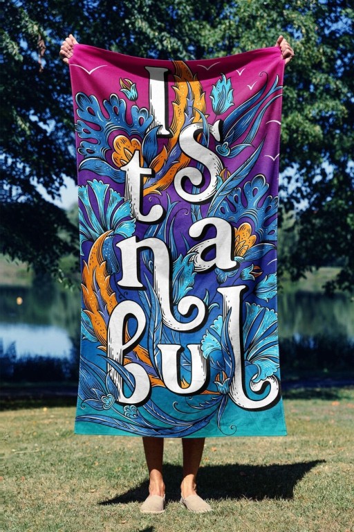 Prosop de plaja, Astacura, Beautiful Istanbul 70, 70x130 cm, 70% poliester/30% poliamida, Multicolor